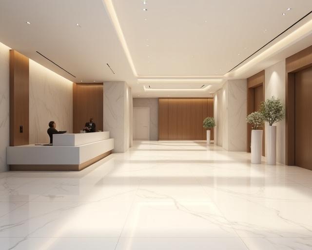 Eleganter Empfangsbereich mit Marmorboden und Concierge